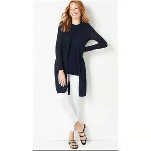 J. Jill womens longline cardigan sweater Size L navy linen blend open beach